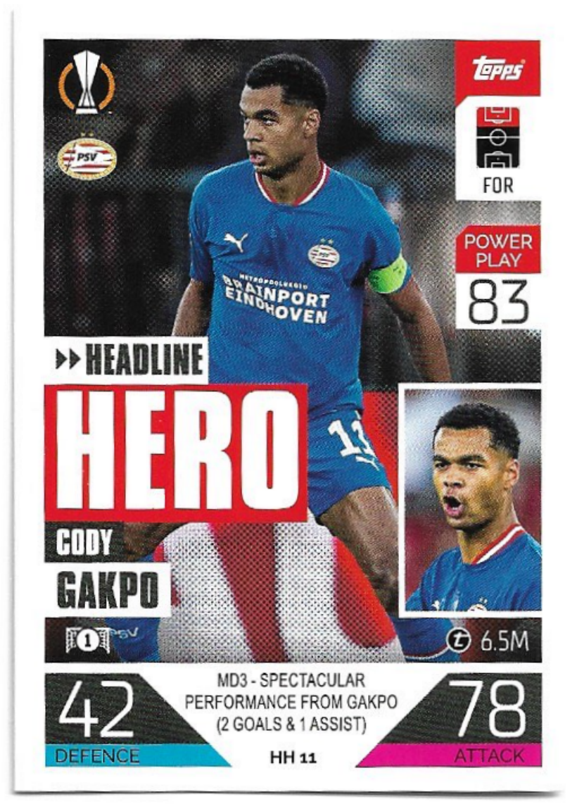 Headline Hero CODY GAKPO 2023 Match Attax Extra UCL