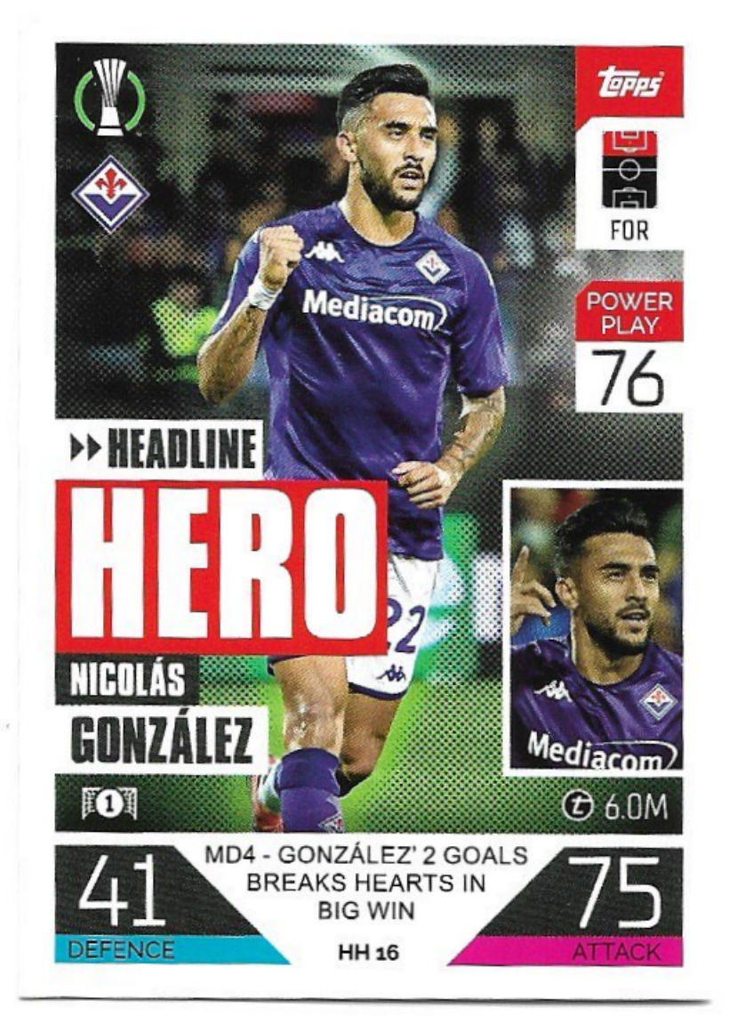 Headline Hero NICOLAS GONZALEZ 2023 Match Attax Extra UCL