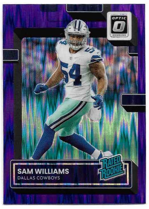 Purple Shock Rated Rookie SAM WILLIAMS 2022 Panini Donruss Optic Football