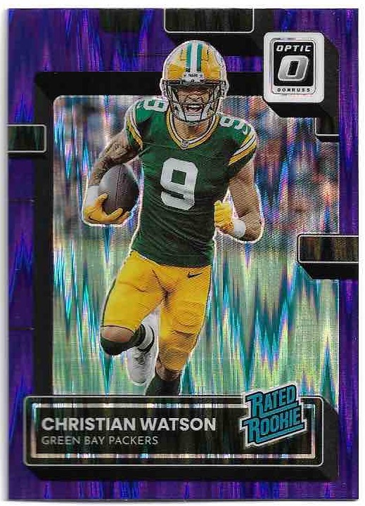 Purple Shock Rated Rookie CHRISTIAN WATSON 2022 Panini Donruss Optic Football