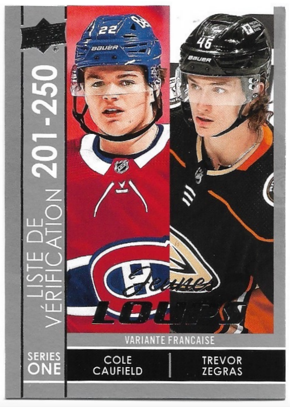 French Young Guns Checklist COLE CAUFIELD/TREVOR ZEGRAS 21-22 UD Series 1