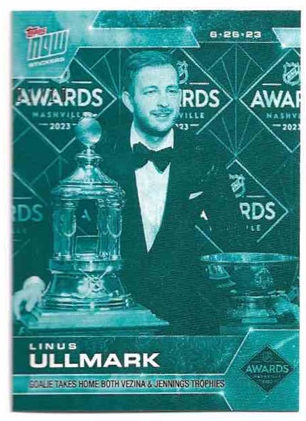 Blue Ice Vezina and Jennings Trophies LINUS ULLMARK 22-23 Topps Now /10