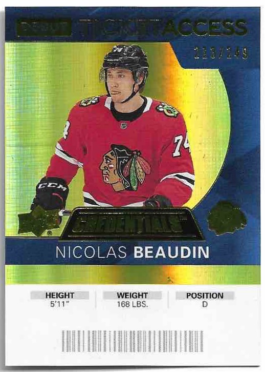 Rookie Yellow Debut Ticket Access NICOLAS BEAUDIN 20-21 UD Credentials /999