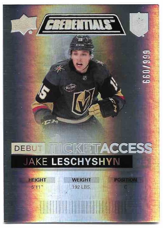 Rookie Debut Ticket Access JAKE LESCHYSHYN 21-22 UD Credentials /999