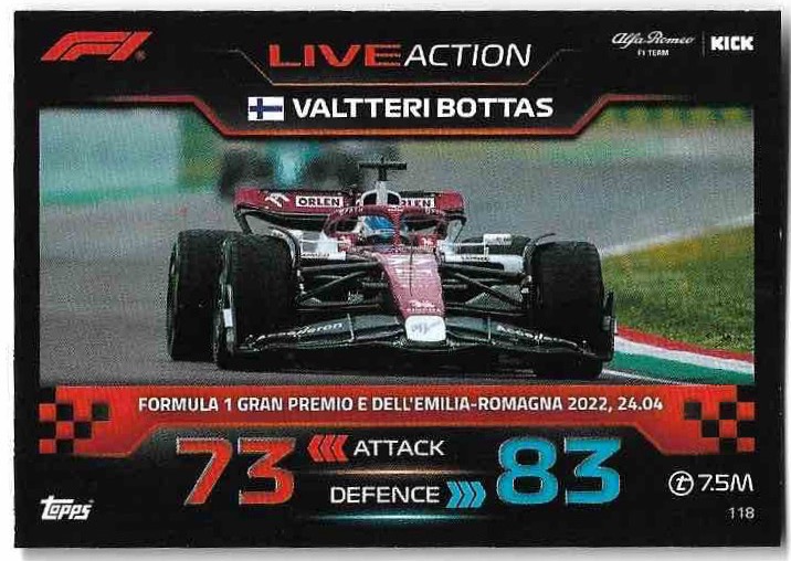 Live Action VALTTERI BOTTAS 2023 Topps Turbo Attax