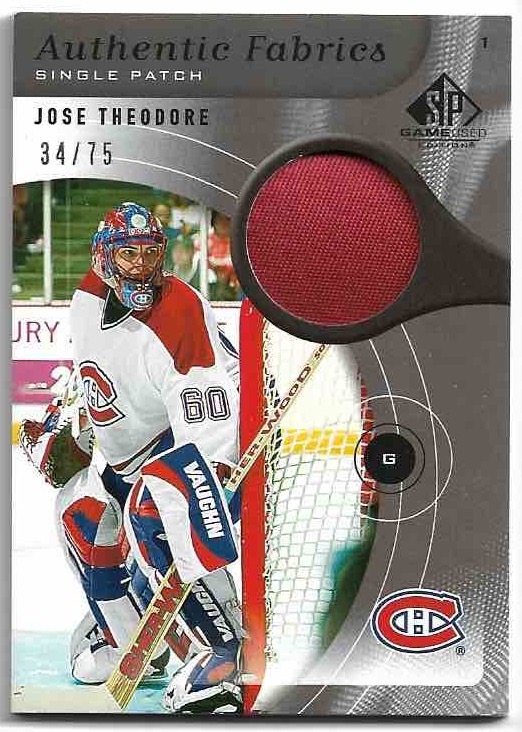 Patch Authentic Fabrics JOSE THEODORE 05-06 UD SP Game Used /75