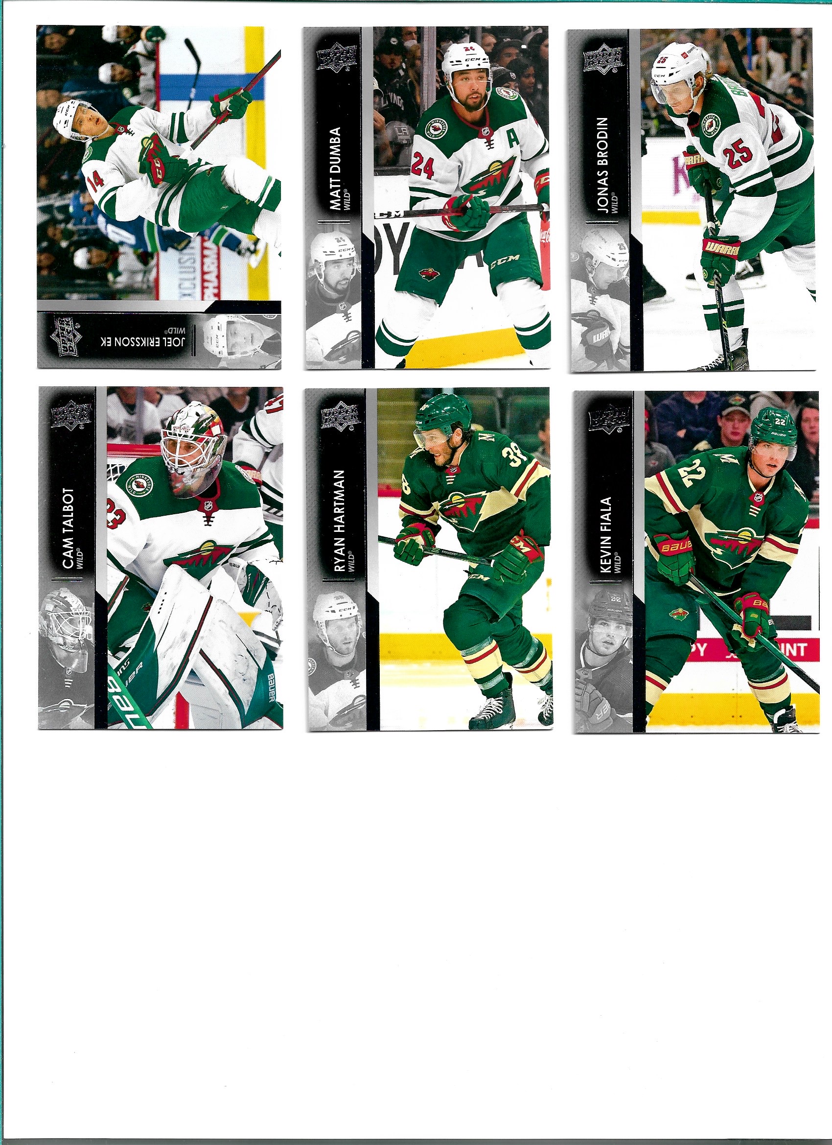 LOT řadových karet MINNESOTA WILD 21-22 UD Serie 2 (6 kusů karet)