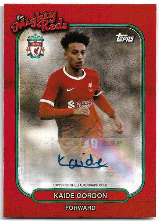 Auto The Mighty Reds KAIDE GORDON 23-24 Topps Liverpool Team Set