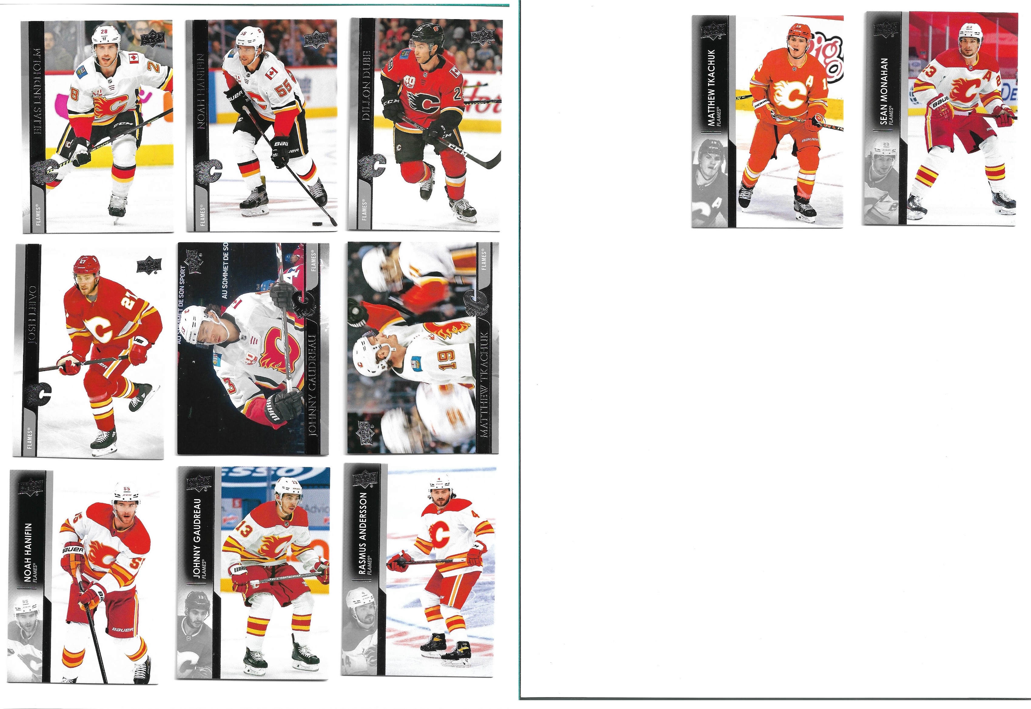 LOT řadových karet CALGARY FLAMES - (11 kusů karet)