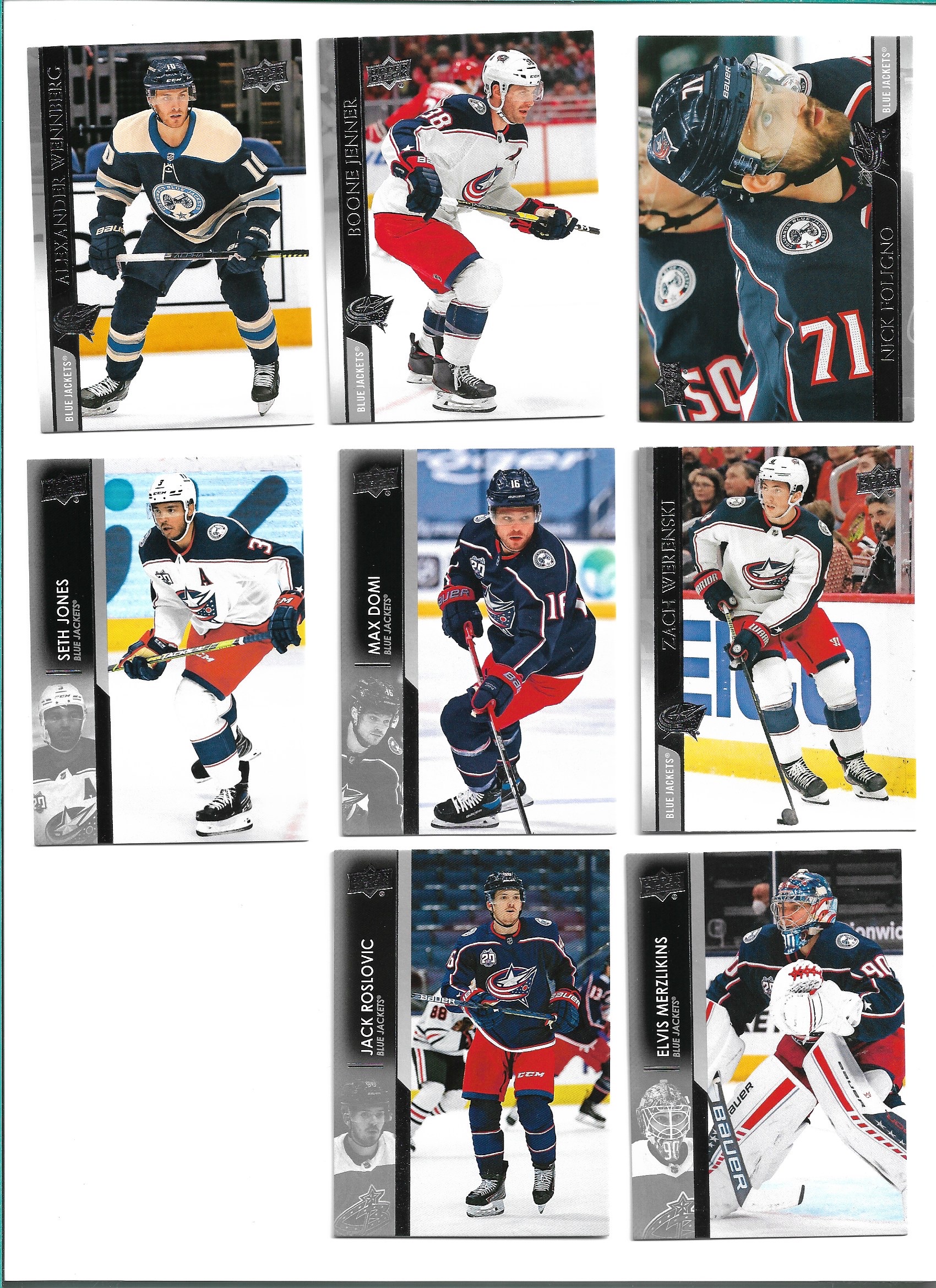 LOT řadových karet COLUMBUS BLUE JACKETS - (8 kusů karet)