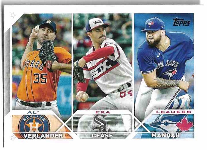 ERA Leaders VERLANDER/CEASE/MANOAH 2023 Topps Series 1 Baseball