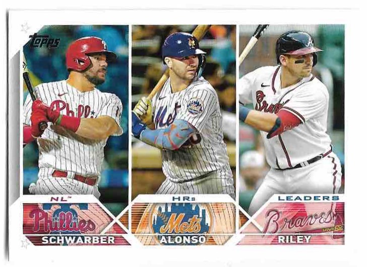 Home Runs Leaders SCHWARBER/ALONSO/RILEY 2023 Topps Series 1 Baseball