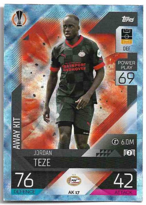 Crystal Away Kit JORDAN TEZE 2023 Match Attax Extra UCL