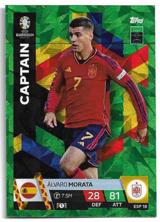 Emerald Captain ALVARO MORATA 2024 EURO Match Attax