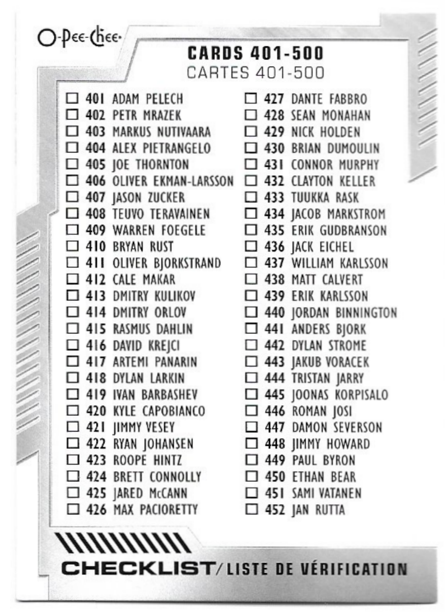 Checklist 20-21 UD O-Pee-Chee OPC