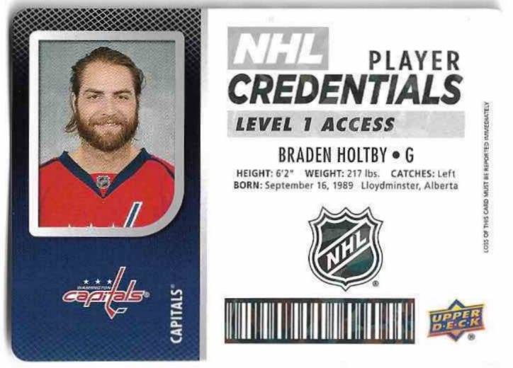 NHL Player Credentials Level 1 BRADEN HOLTBY 17-18 UD MVP