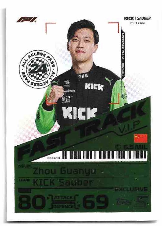 Exclusive Fast Track ZHOU GUANYU 2024 Topps Turbo Attax