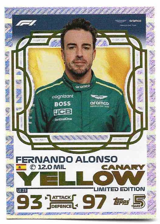 Limited Edition Yellow Canary FERNANDO ALONSO 2024 Topps Turbo Attax