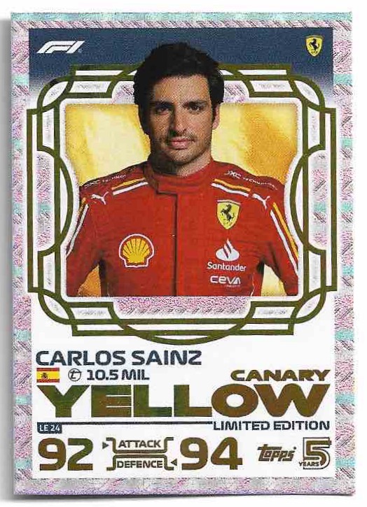 Limited Edition Yellow Canary CARLOS SAINZ 2024 Topps Turbo Attax