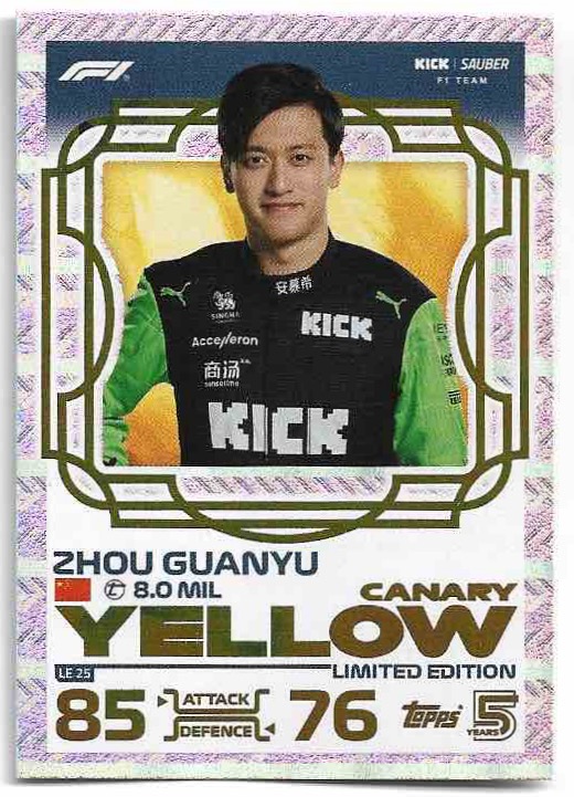 Limited Edition Yellow Canary ZHOU GUANYU 2024 Topps Turbo Attax