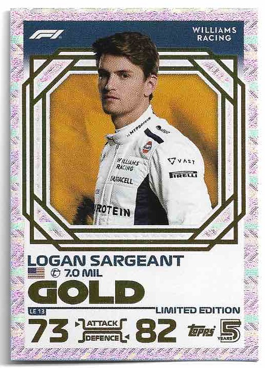 Limited Edition Gold LOGAN SARGEANT 2024 Topps Turbo Attax