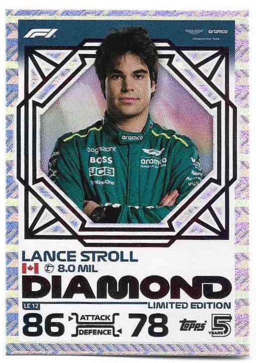 Limited Edition Diamond LANCE STROLL 2024 Topps Turbo Attax
