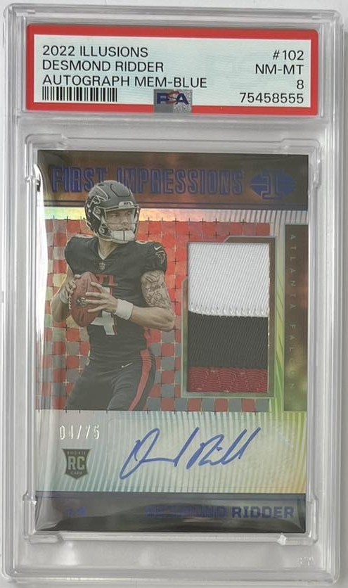 PSA 8 Auto Jersey Rookie Blue First Impressions DESMOND RIDDER 2022 Panini Illusions Football /75