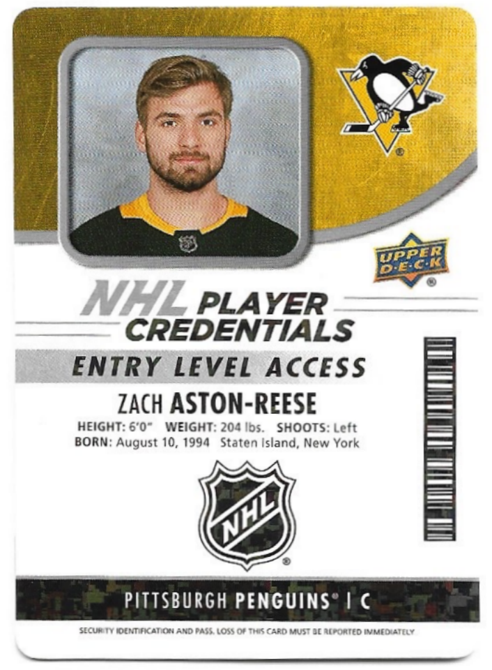 Rookie NHL Player Credentials ZACH ASTON-REESE 18-19 UD MVP