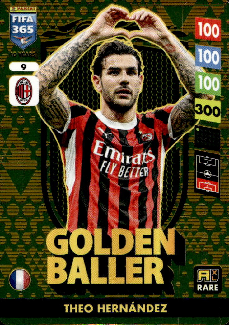 Golden Baller THEO HERNANDEZ 2025 Panini FIFA 365 (horší zadní hrana)