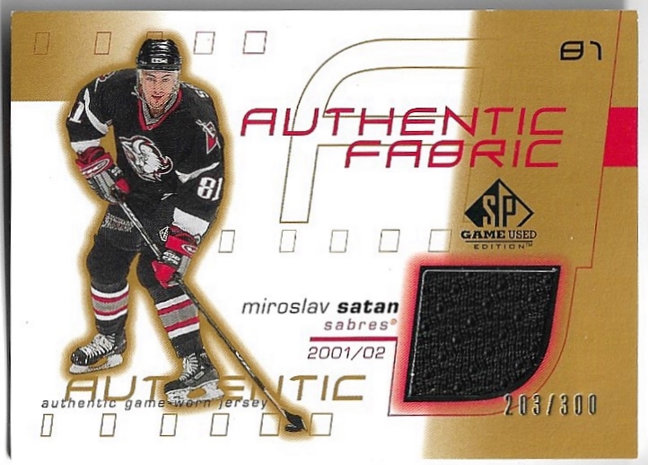 Jersey Gold Authentic Fabrics MIROSLAV ŠATAN 01-02 UD SP Game Used Edition /300