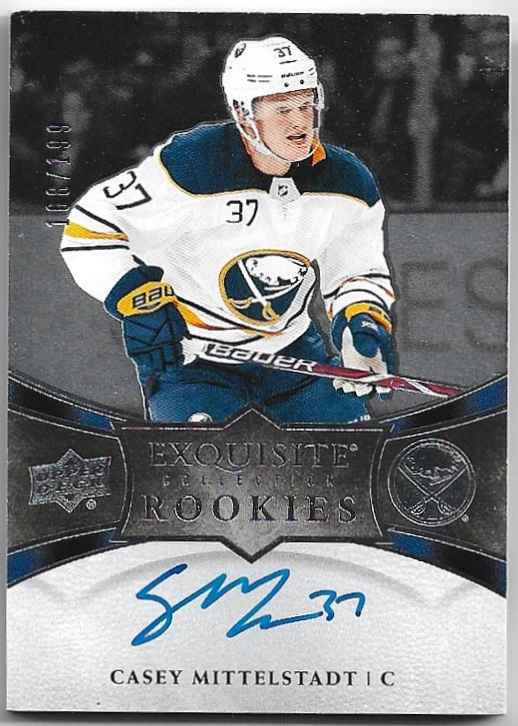 Auto Rookie Exquisite Platinum Signatures CASEY MITTELSTADT 18-19 UD Ice /199 (naražené horní růžky)