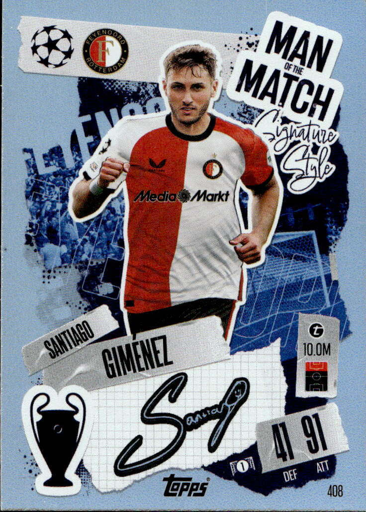 Man of the Match SANTIAGO GIMENEZ 24-25 Match Attax UCL (naražený růžek)