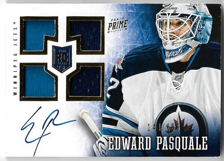 Autograph Patch/Jersey Rookie EDWARD PASQUALE 13-14 Panini Prime /199 (světlé růžky)