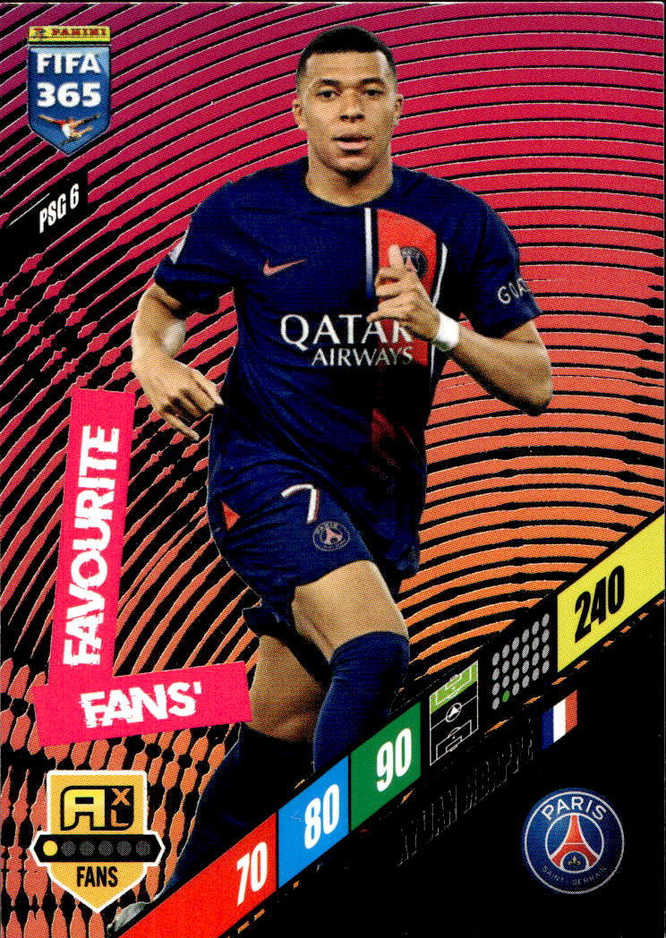 Fans Favourite KYLIAN MBAPPE 2024 Panini FIFA 365 (světlý zadní růžek)