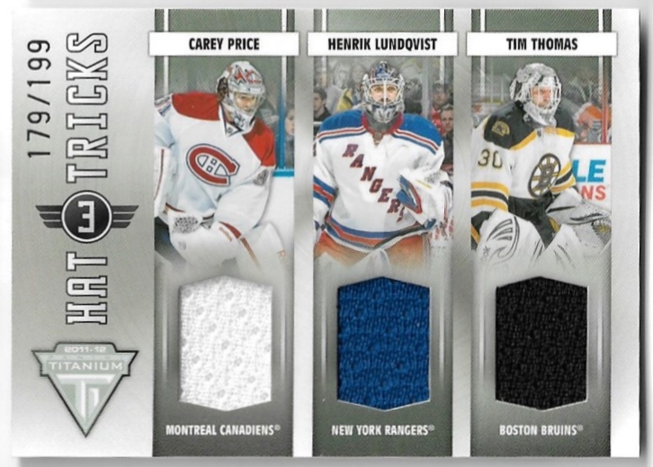 Jersey Hat Tricks Memorabilia CAREY PRICE/HENRIK LUNDQVIST/TIM THOMAS 11-12 Panini Titanium /199