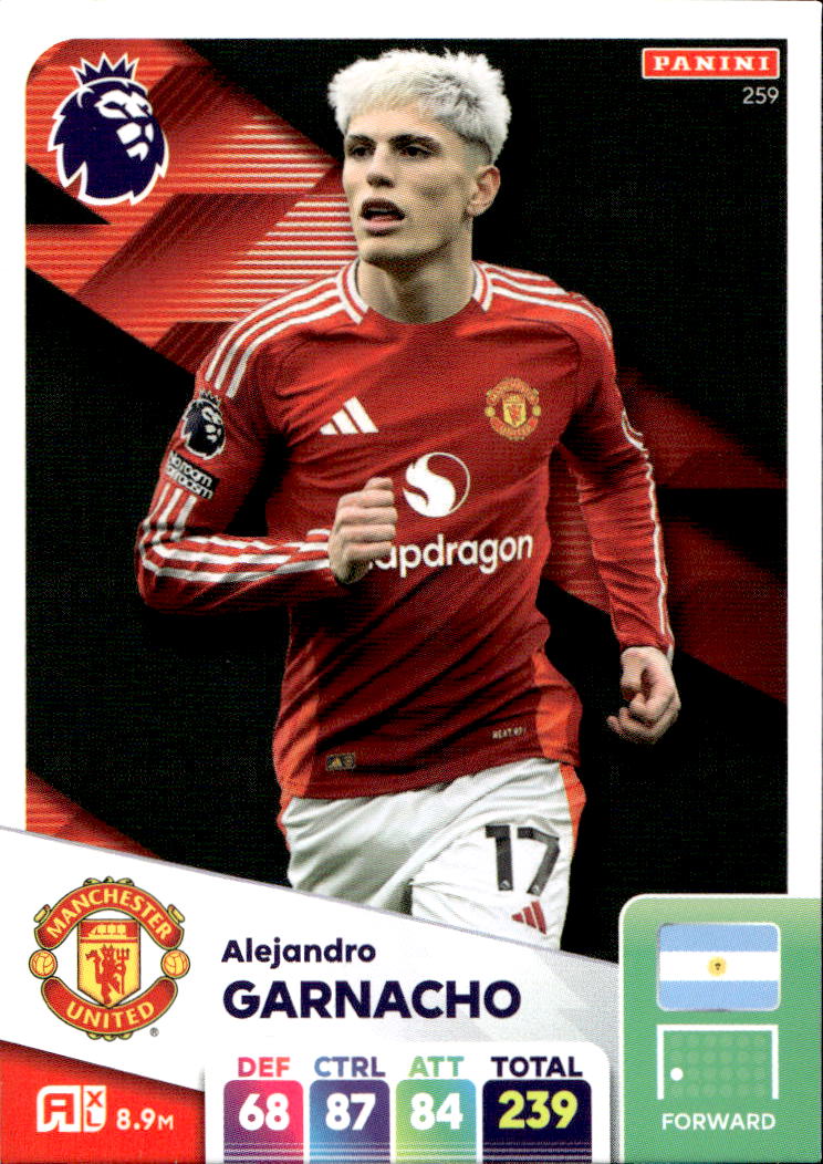 ALEJANDRO GARNACHO 2025 Panini Adrenalyn XL Premier League (horší zadní růžky)