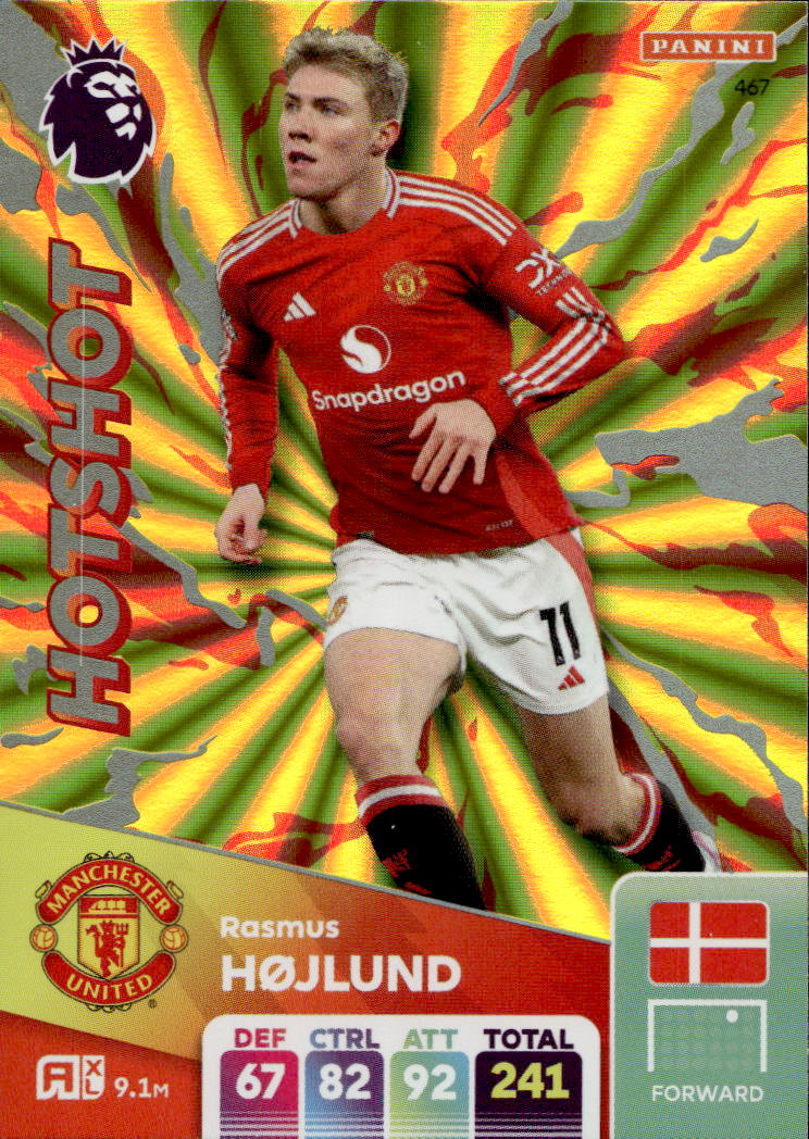 Hotshot RASMUS HOJLUND 2025 Panini Adrenalyn XL Premier League