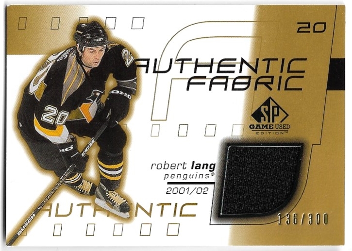 Jersey Gold Authentic Fabrics ROBERT LANG 01-02 UD SP Game Used Edition /300 (bílý růžek)