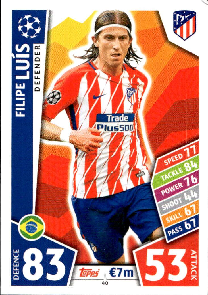 FILIPE LUIS 17-18 Topps Match Attax UCL (naražený roh)