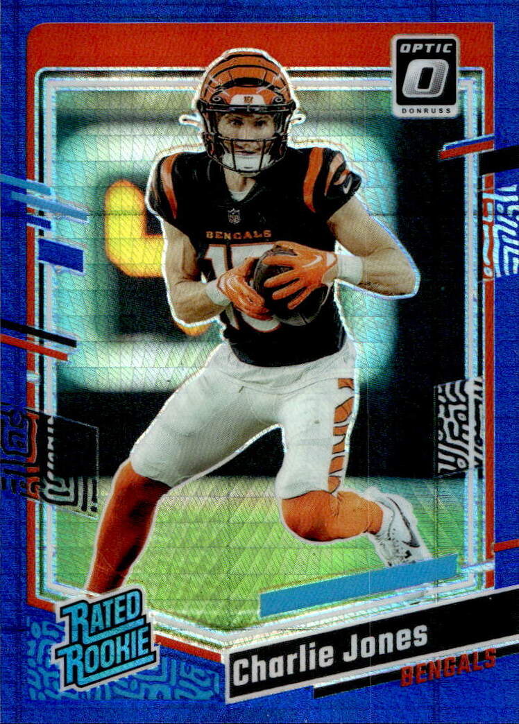 Blue Hyper Prizm Rated Rookie CHARLIE JONES 2023 Panini Donruss Optic Football